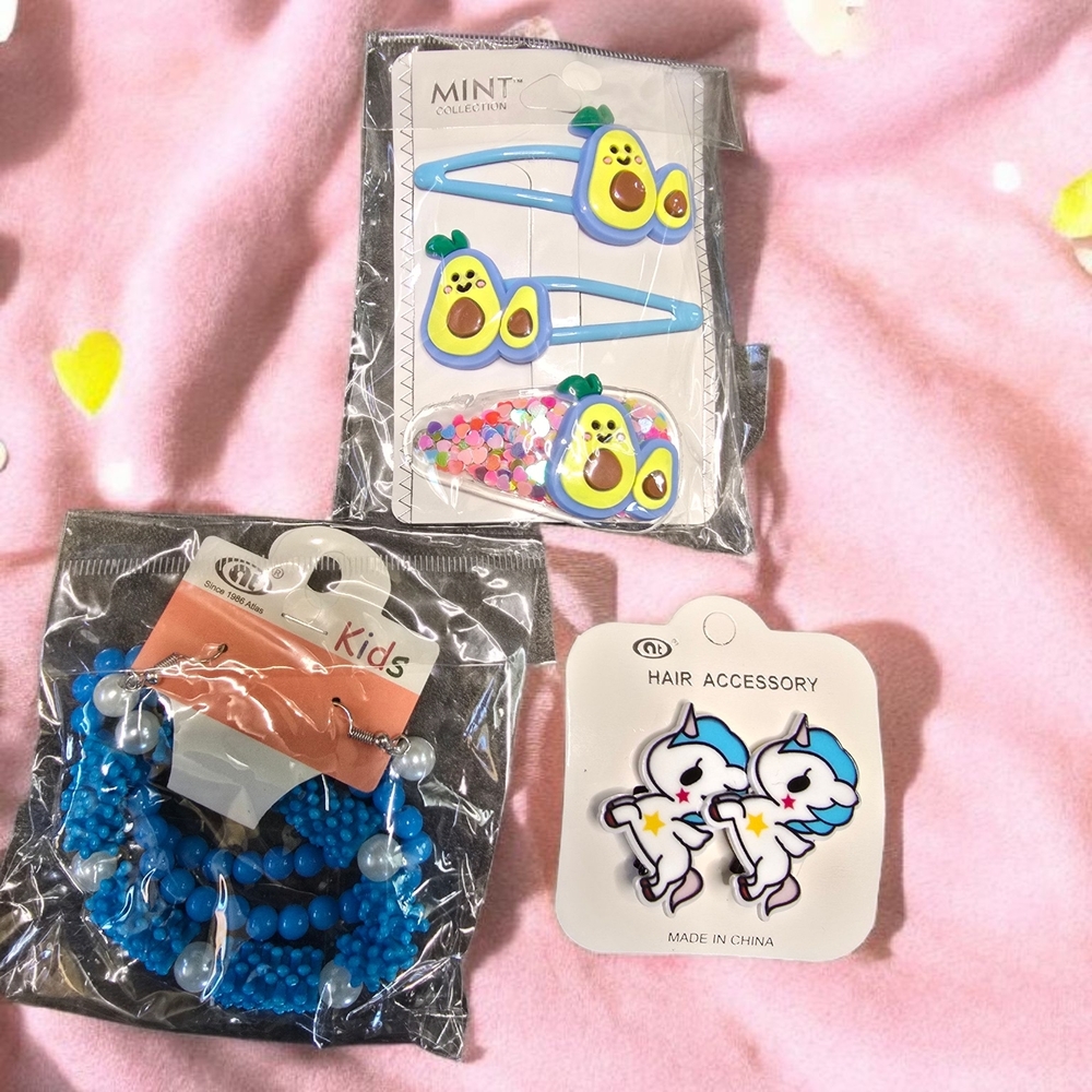 Avocado & unicorn Hair clips and bracelet Earrings Set